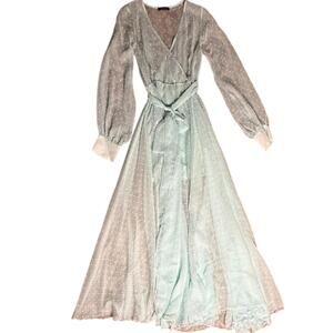 CQ by CQ mint dot-mesh wrap maxi dress long sleeve tie-waist sheer overlay L